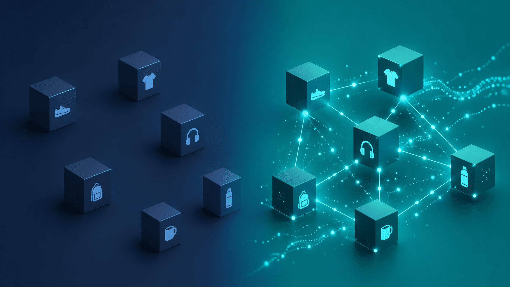 Traditional isolated SKU-store forecasting contrasted with relational graph-based demand forecasting