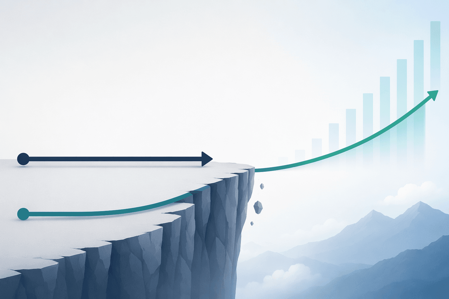 Two investment timeline paths, one ending at a cliff and one continuing into compounding returns