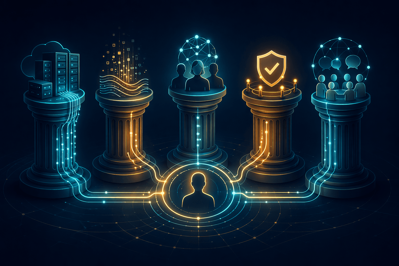 Five readiness pillars for AI deployment: technology, data, talent, governance, and culture