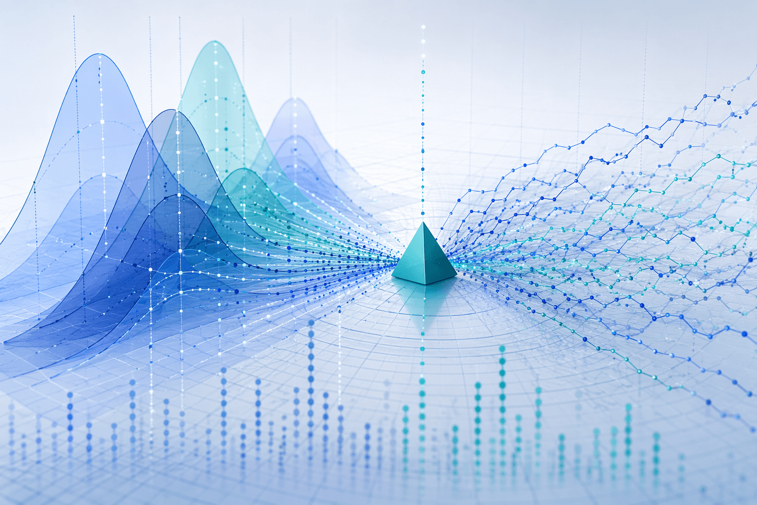 Probability distribution curves and demand variability paths converging toward an optimized inventory level