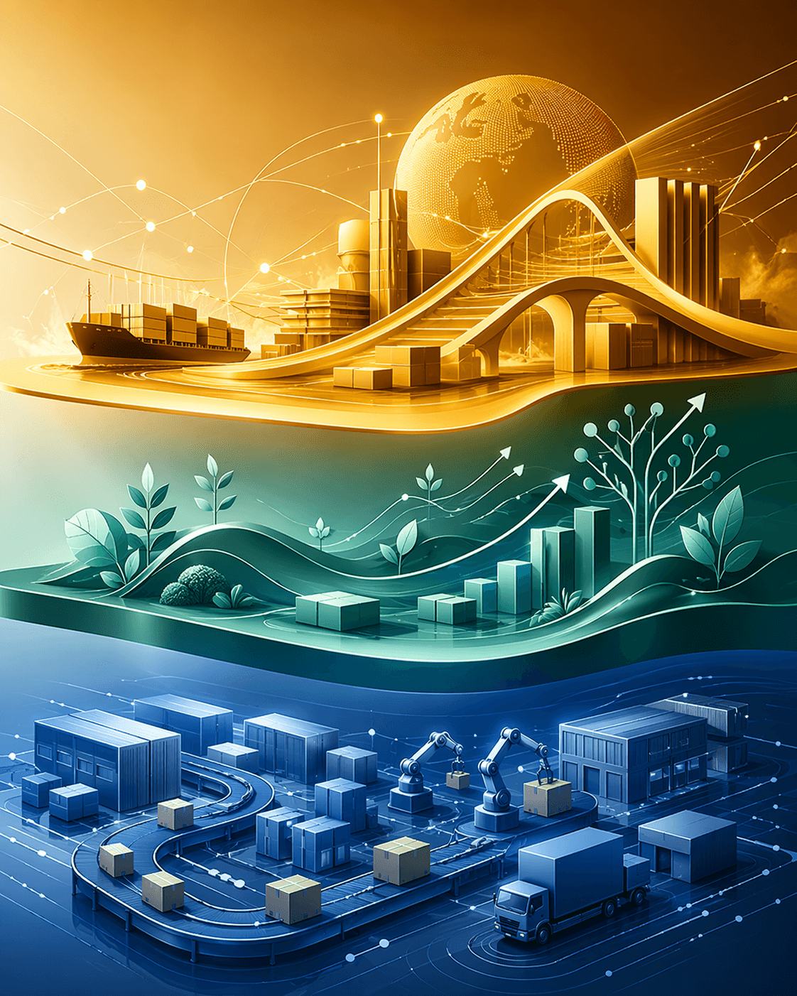 Three rising tiers representing run grow and transform layers in a supply chain AI portfolio