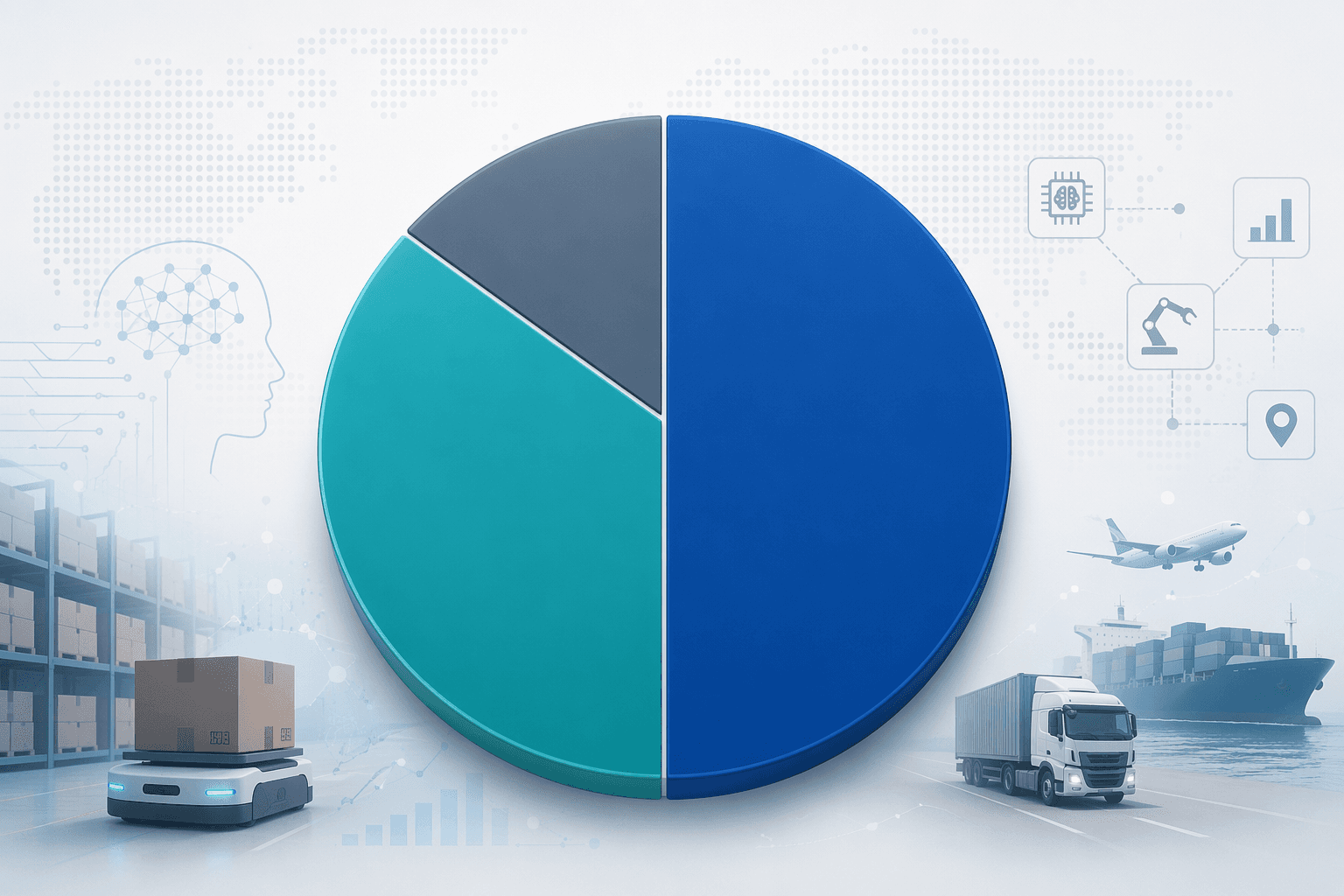 A pie chart showing the largest market segment and two smaller segments.