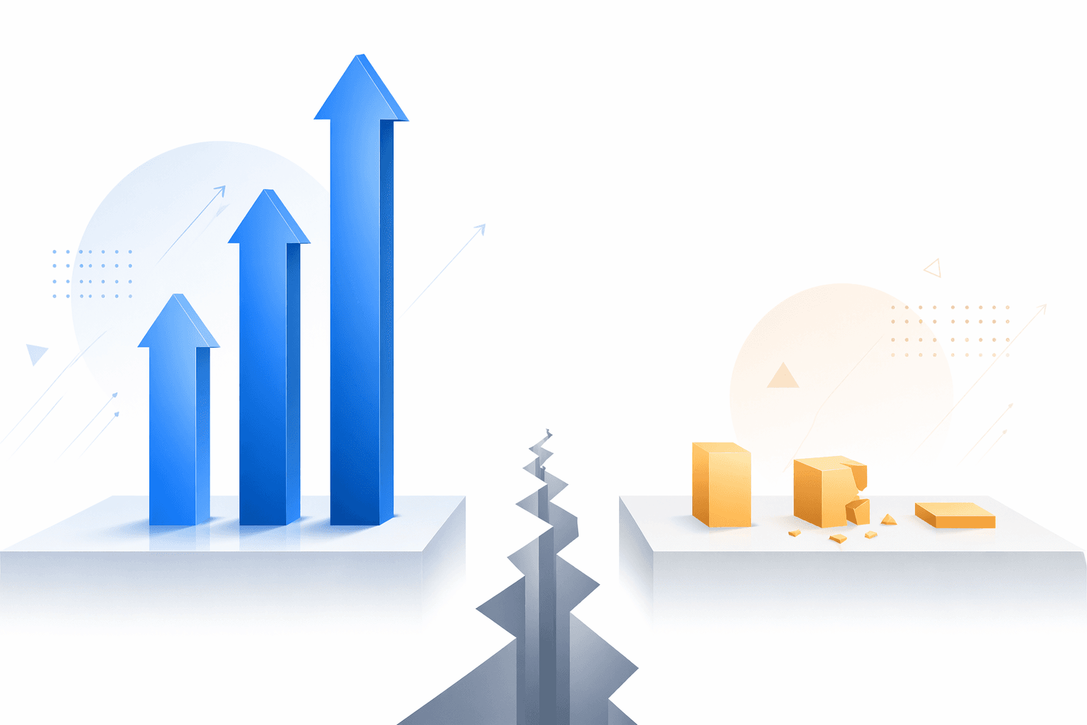 Abstract illustration showing a gap between high AI adoption ambition and lower strategy readiness