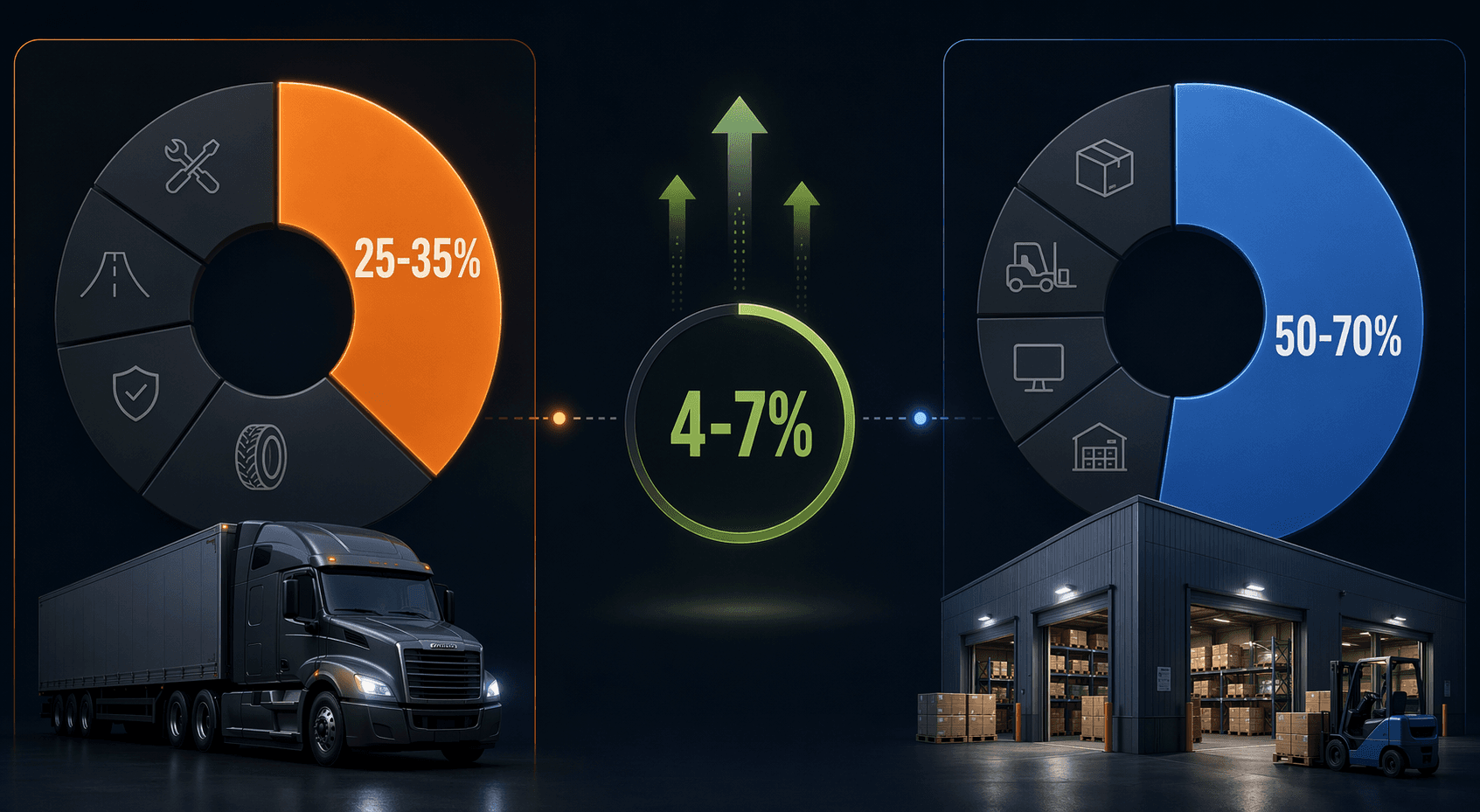 Transport and warehouse cost breakdown showing fuel, labor, and 3PL margin indicators