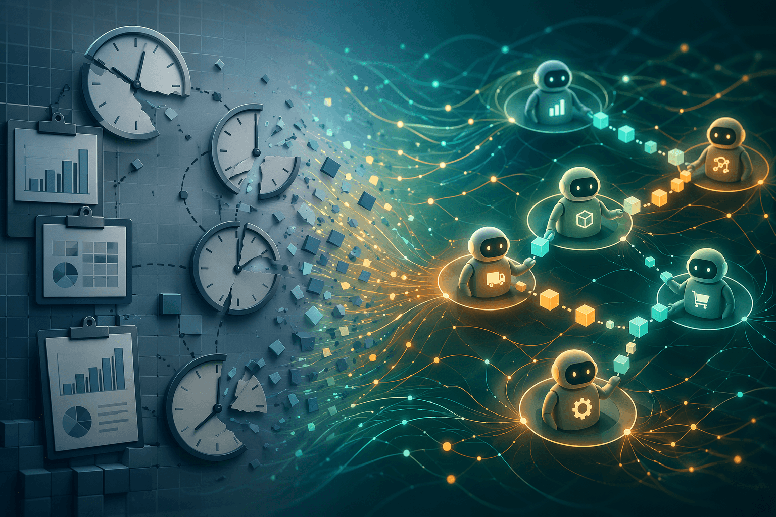 Transition from periodic inventory planning cycles to continuous autonomous agent decisions