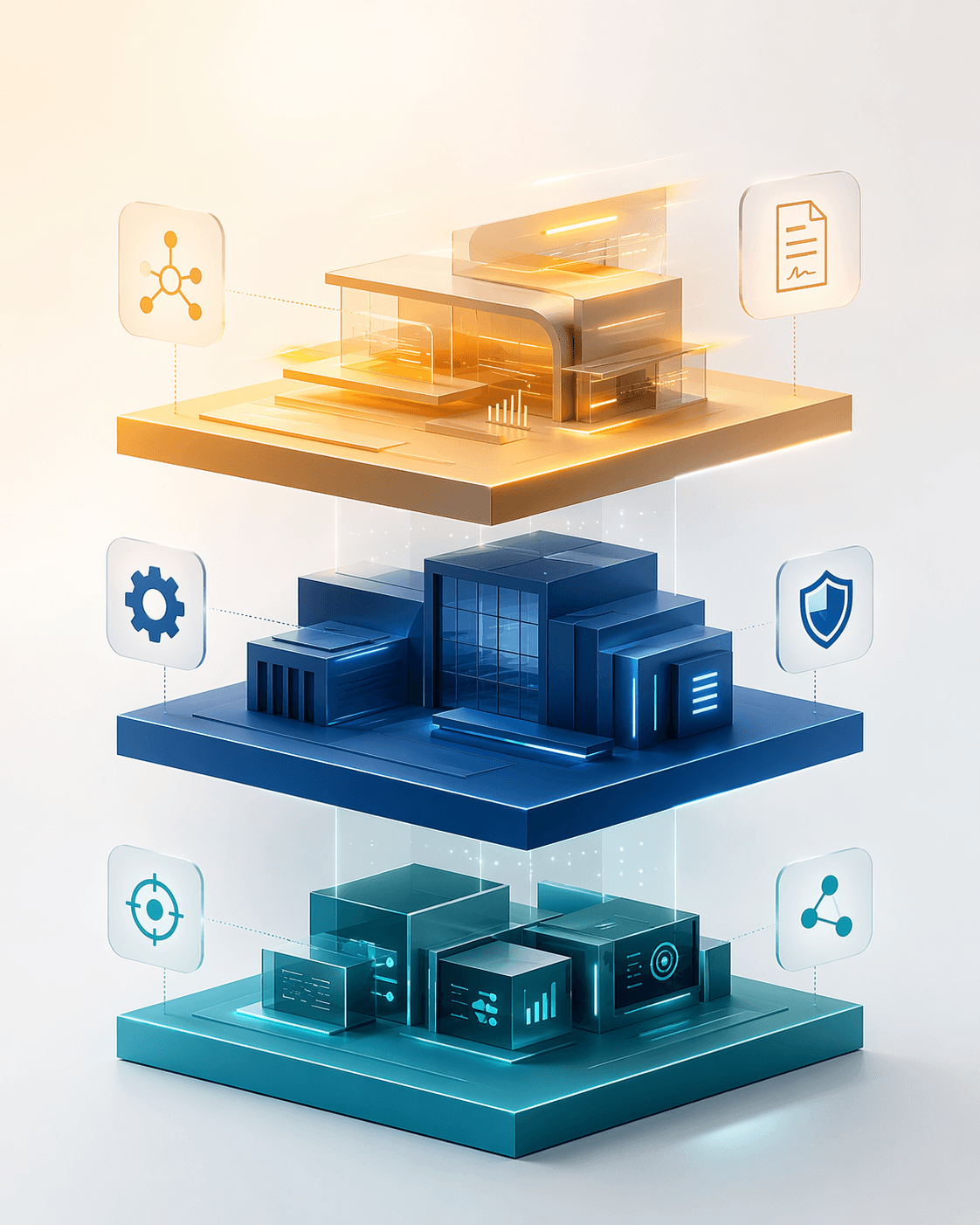 Three-tier procurement AI segmentation visual with amber, blue, and teal tiers