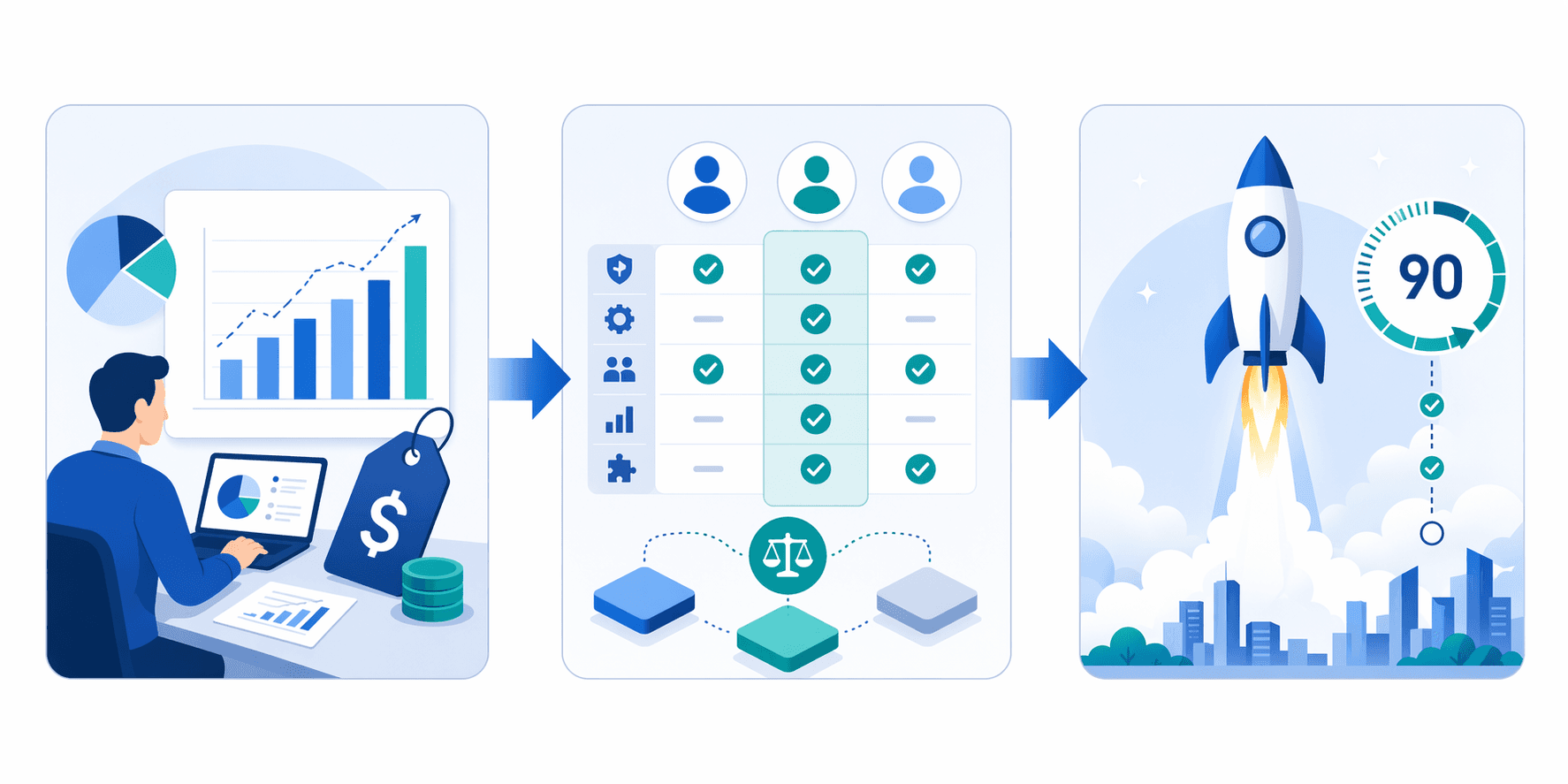Three-step roadmap from budgeting to platform comparison to launch