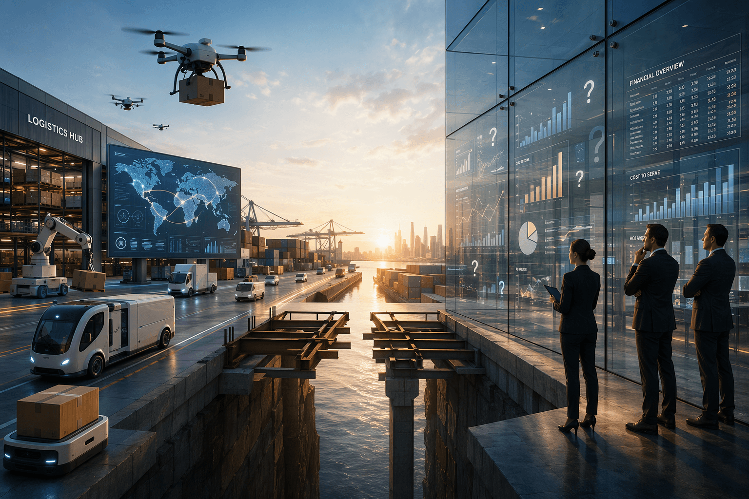 Logistics AI adoption separated from unclear financial outcomes by an incomplete bridge