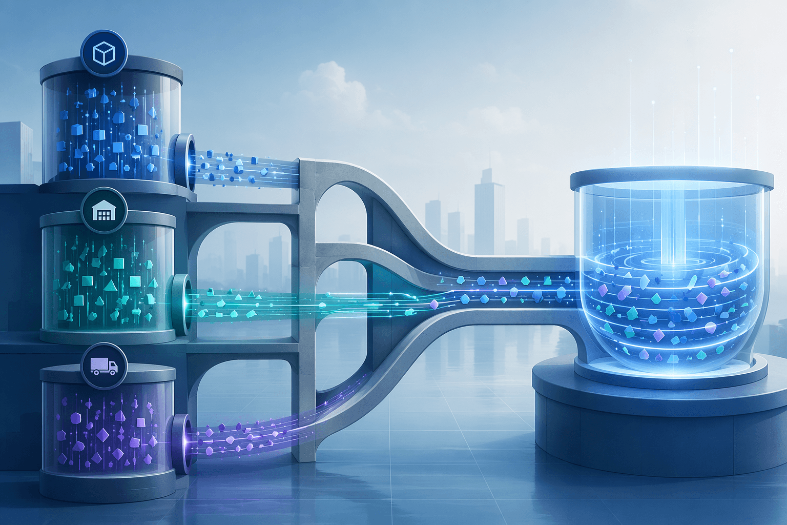 ERP, WMS, and TMS data silos connected into a unified supply chain data foundation