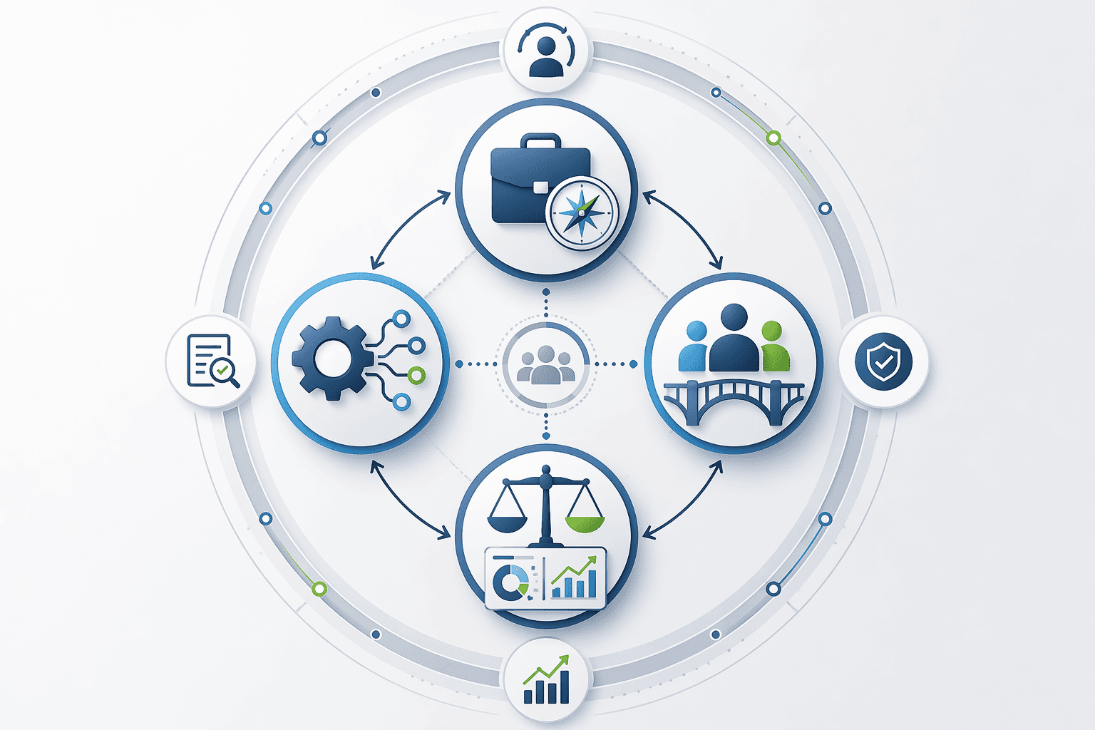 Four-role supply chain AI governance framework linking business ownership, technology enablement, change leadership, and value tracking