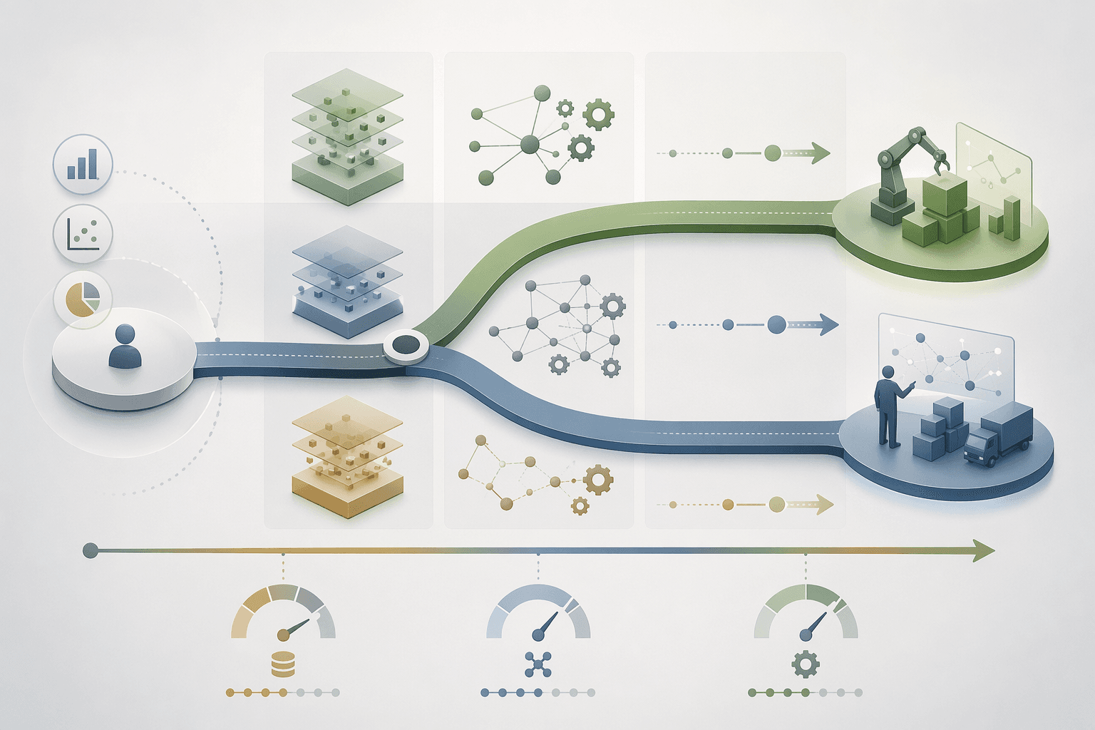 Decision framework showing planning-led and operations-led paths for AI supply chain investment sequencing