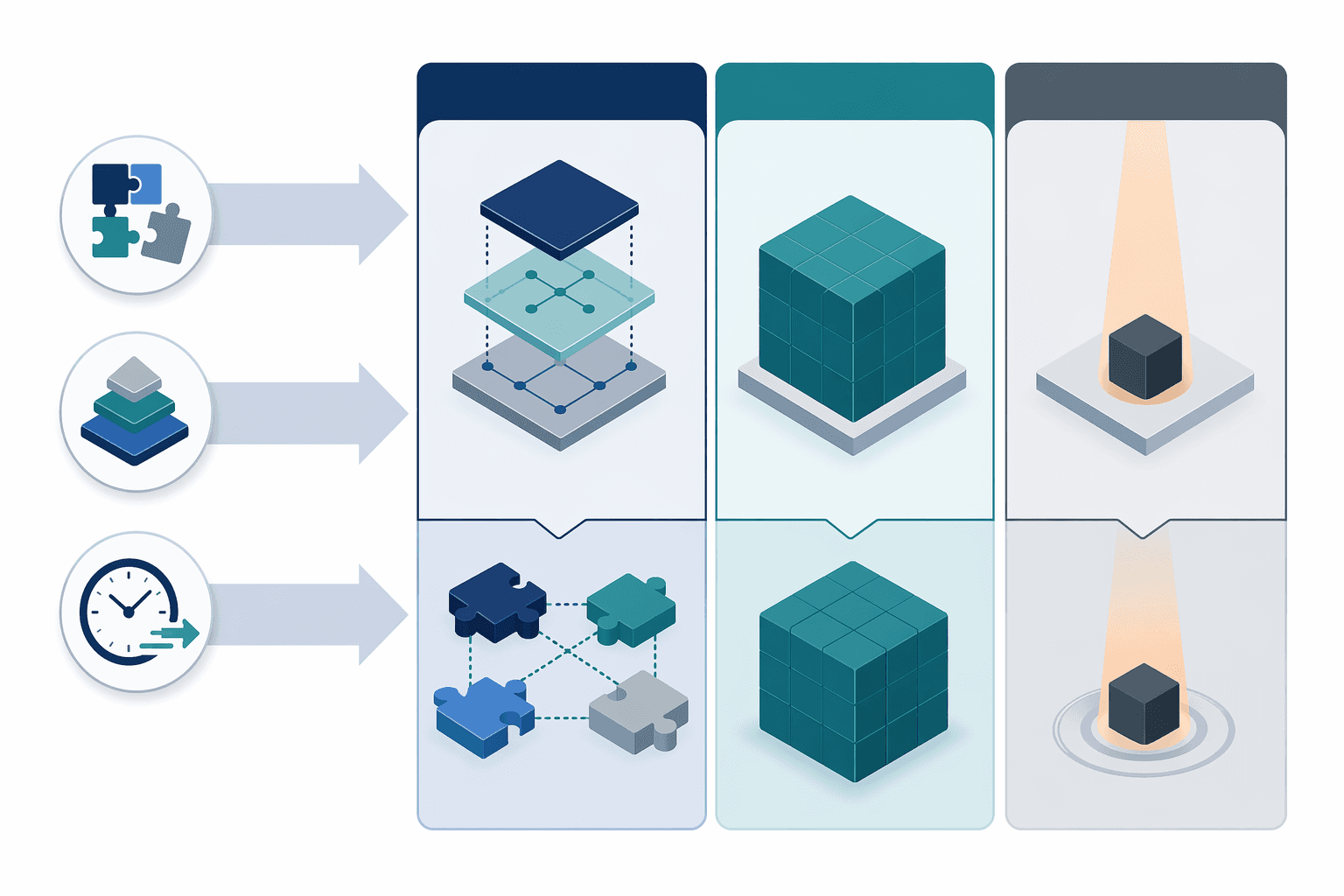 Decision framework comparing orchestration layer, full S2P suite, and specialist tool using stack modularity, category complexity, and deployment speed