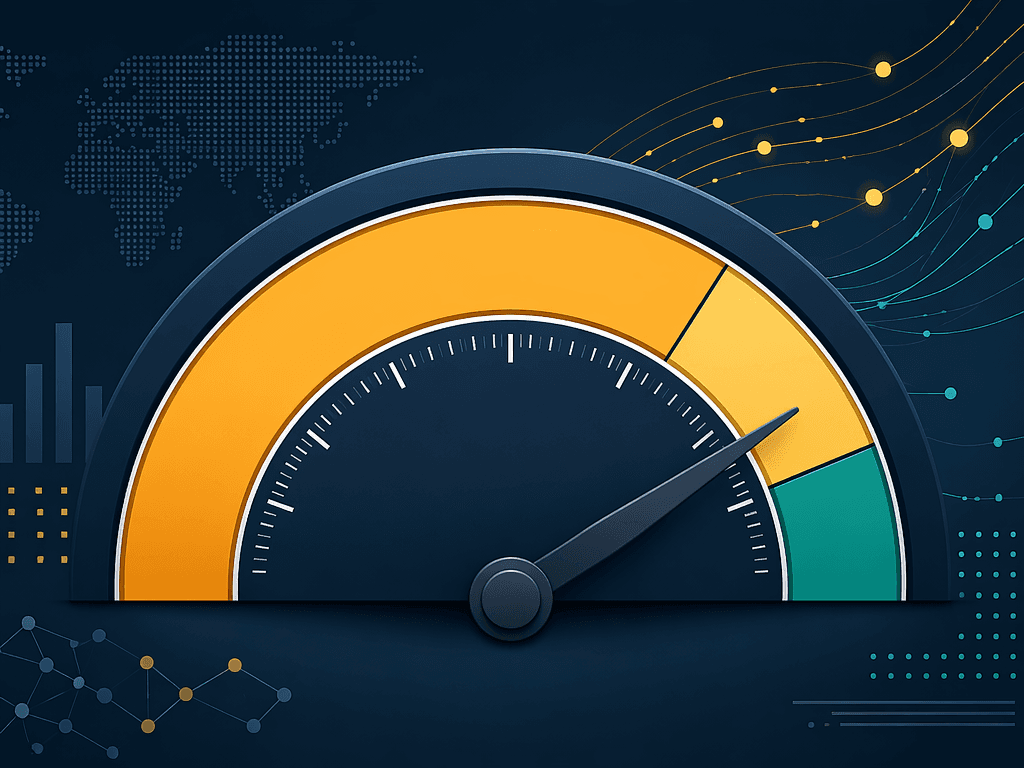 Gauge showing most organizations in an AI readiness caution zone and a small fully ready segment