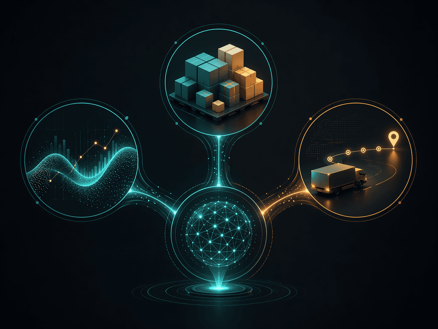 Conceptual framework connecting demand forecasting, inventory optimization, and on-time fulfillment in a retail supply chain analytics engine