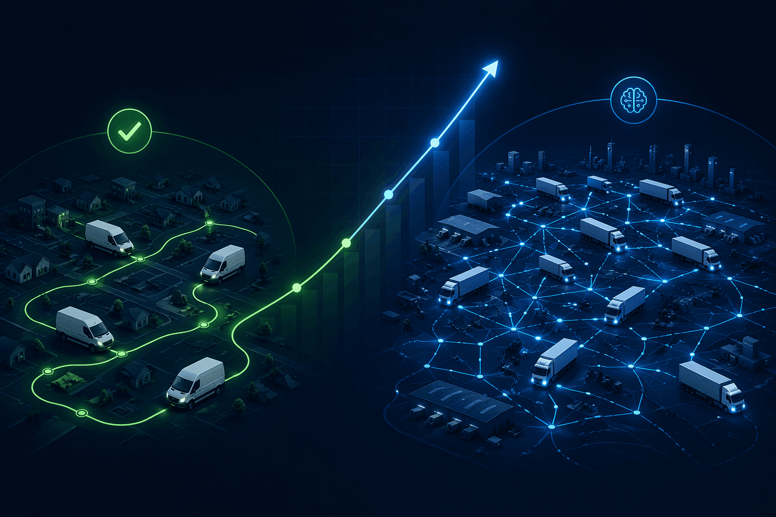 AI route planning ROI comparison between a small delivery fleet and a large enterprise truck network