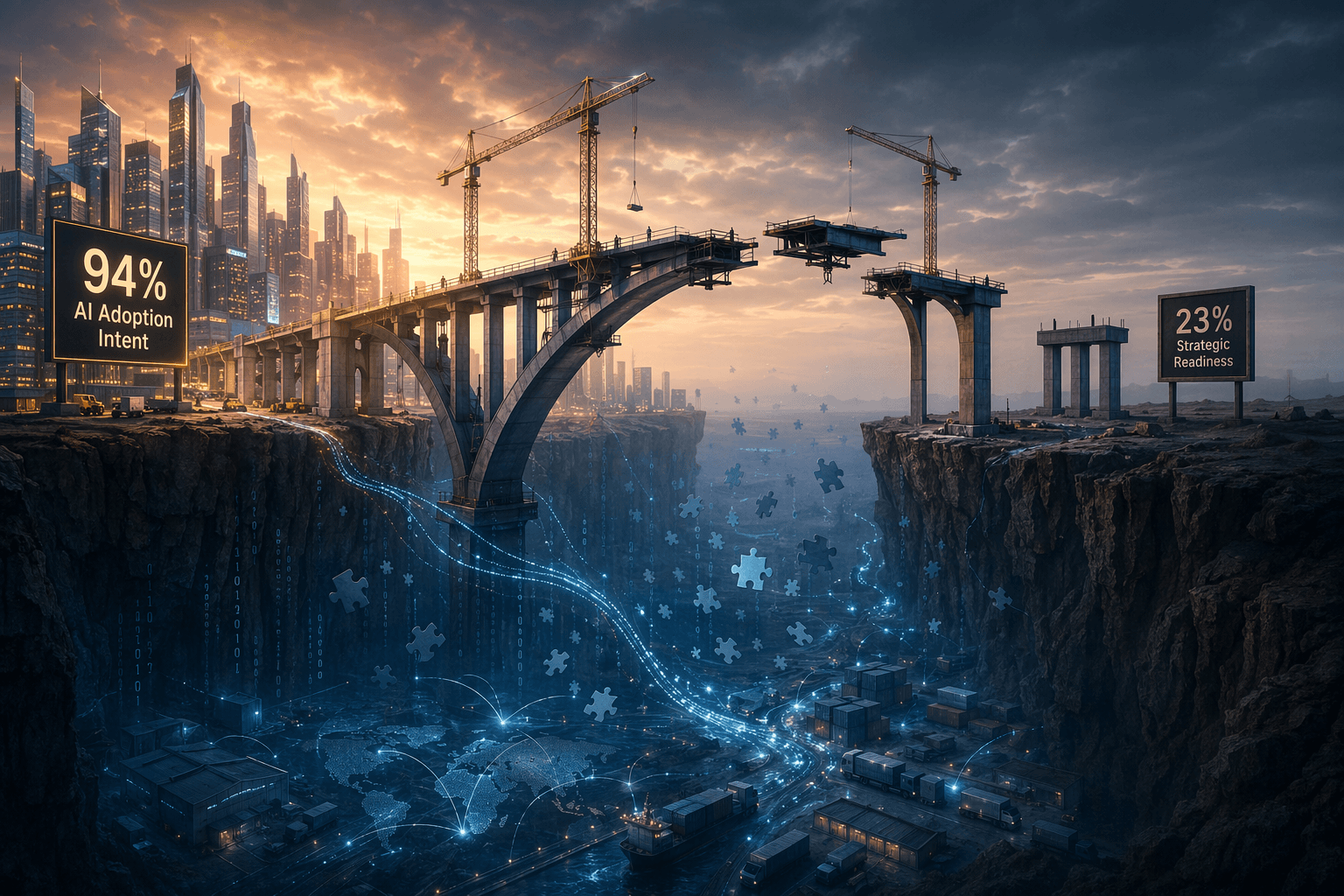 A partially built bridge between 94% AI adoption intent and 23% strategic readiness