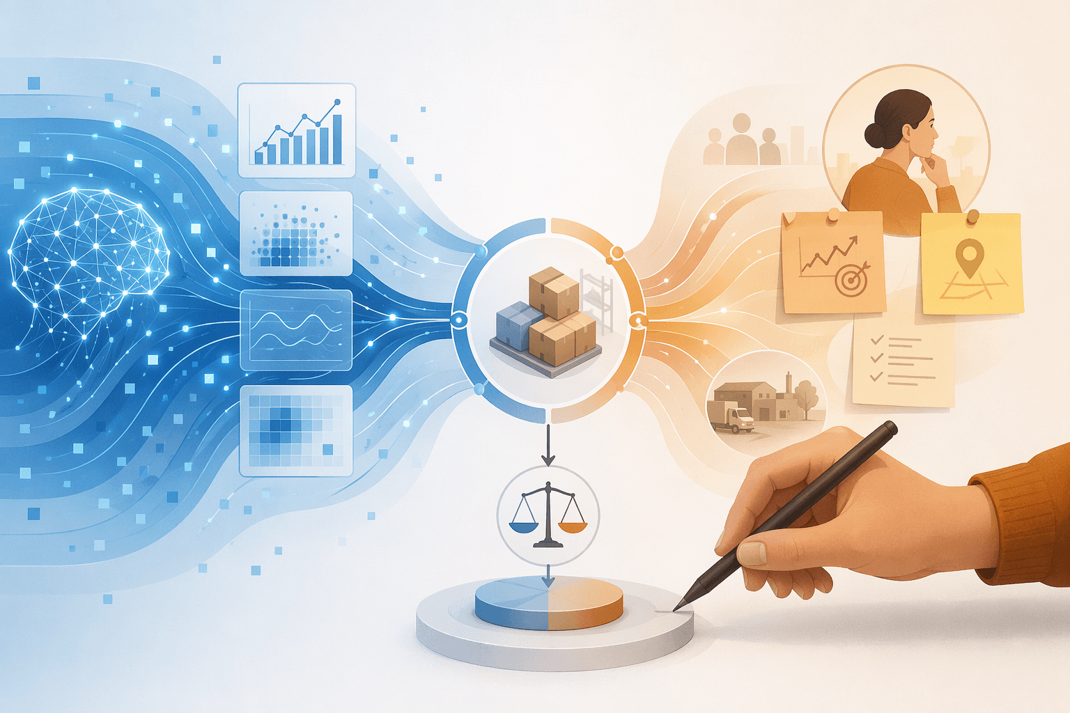 AI pattern detection and human strategic context converging into an augmented inventory workflow