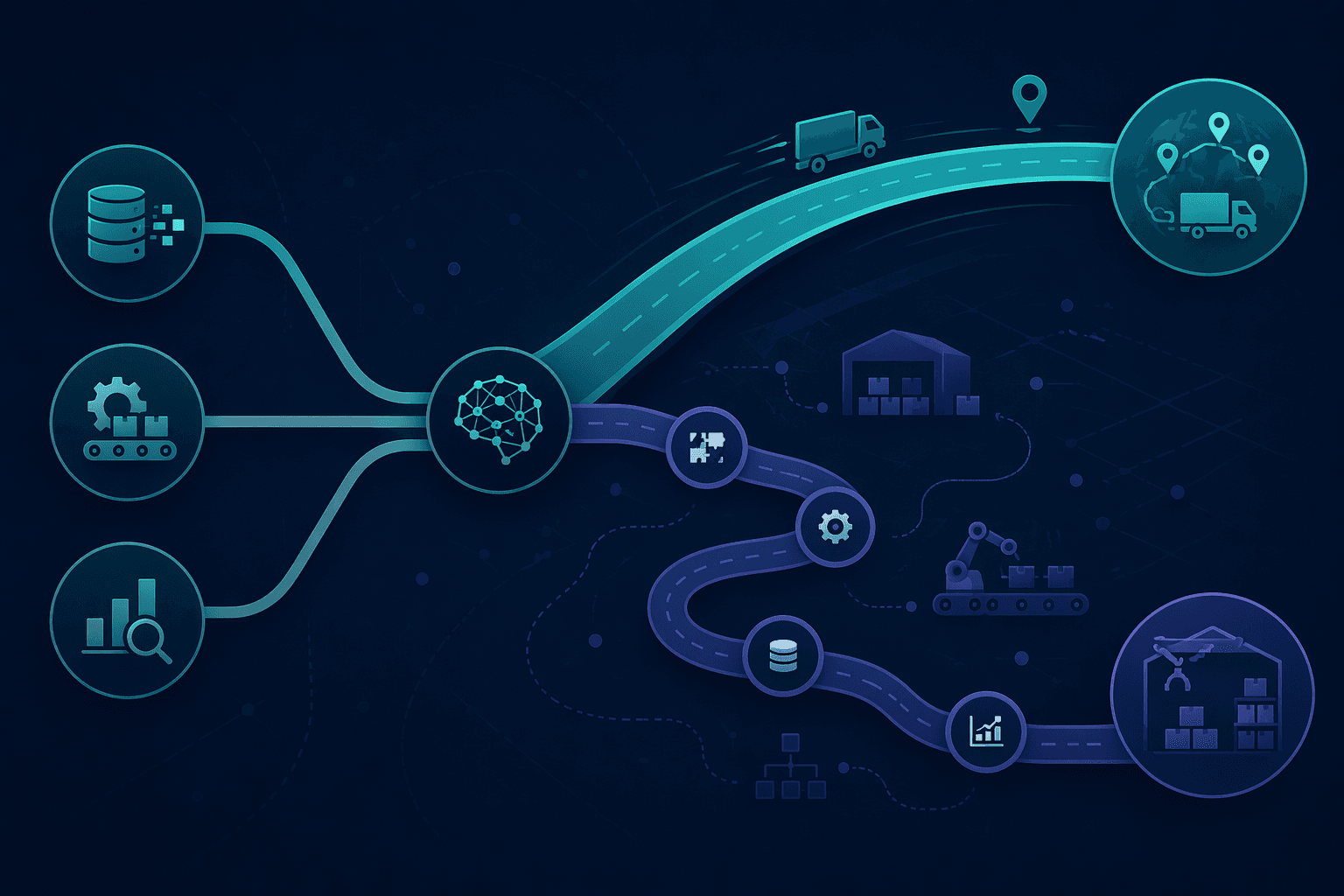 Decision roadmap showing data readiness, operational repeatability, and payback clarity leading to transport AI or staged warehouse and orchestration AI paths