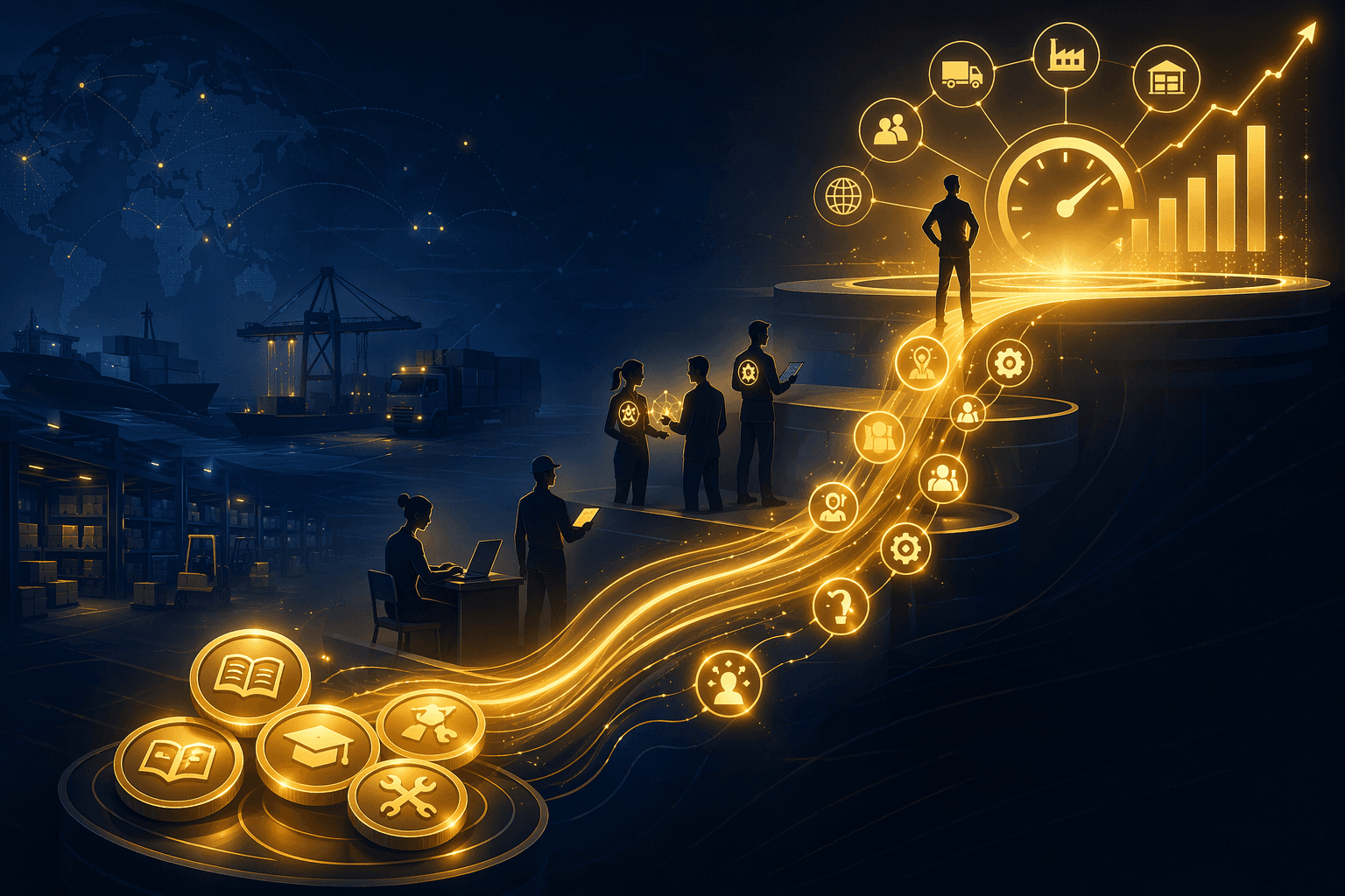 Investment flowing upward through workforce skill building into stronger supply chain performance metrics