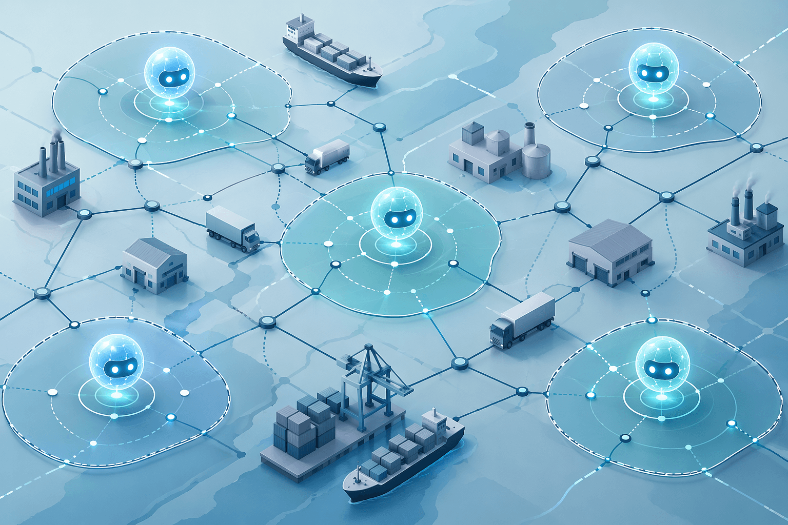 Supply chain network with autonomous agent icons operating inside bounded zones