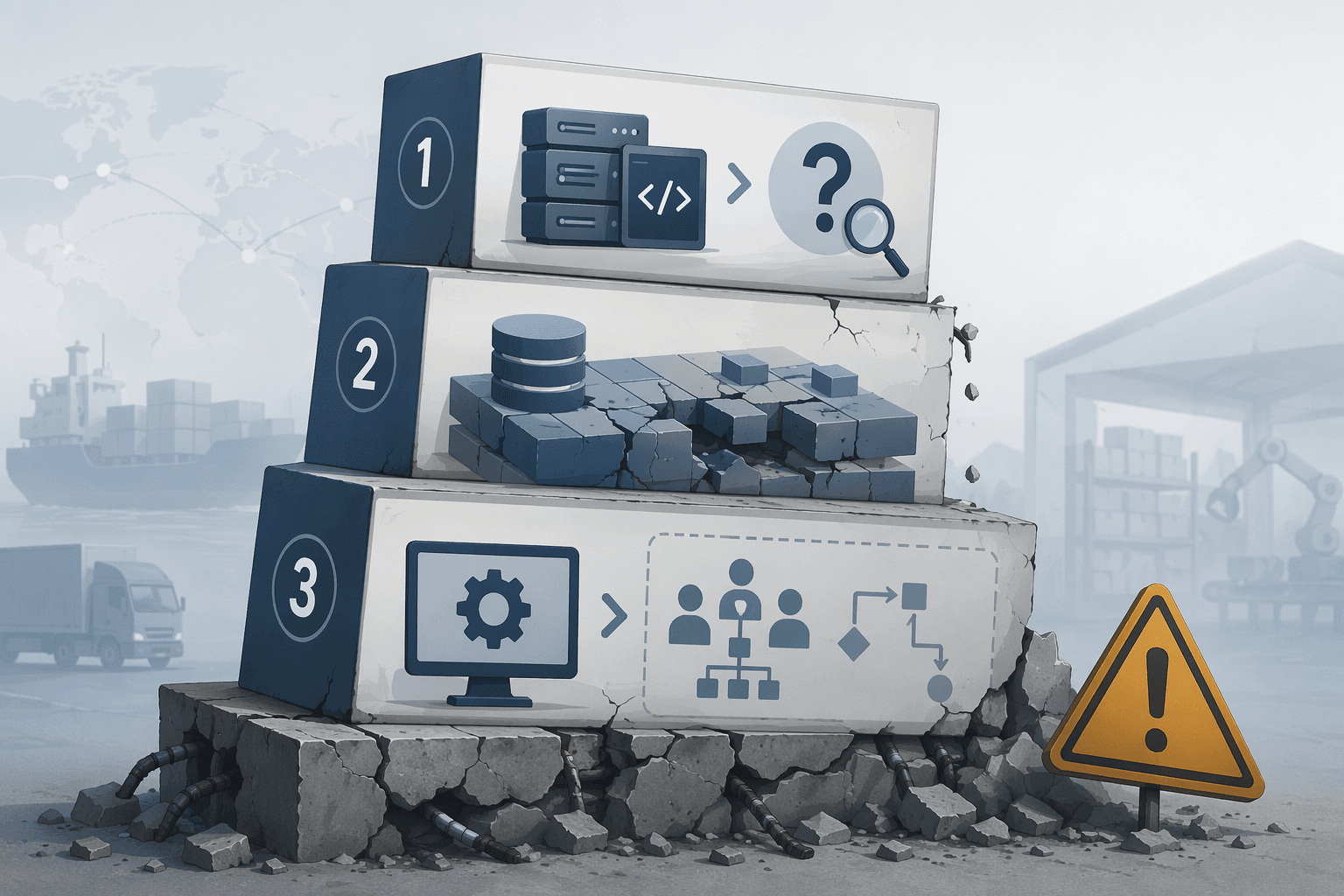 Wrong sequence for supply chain AI deployment, with technology placed before problem definition and weak data foundations underneath