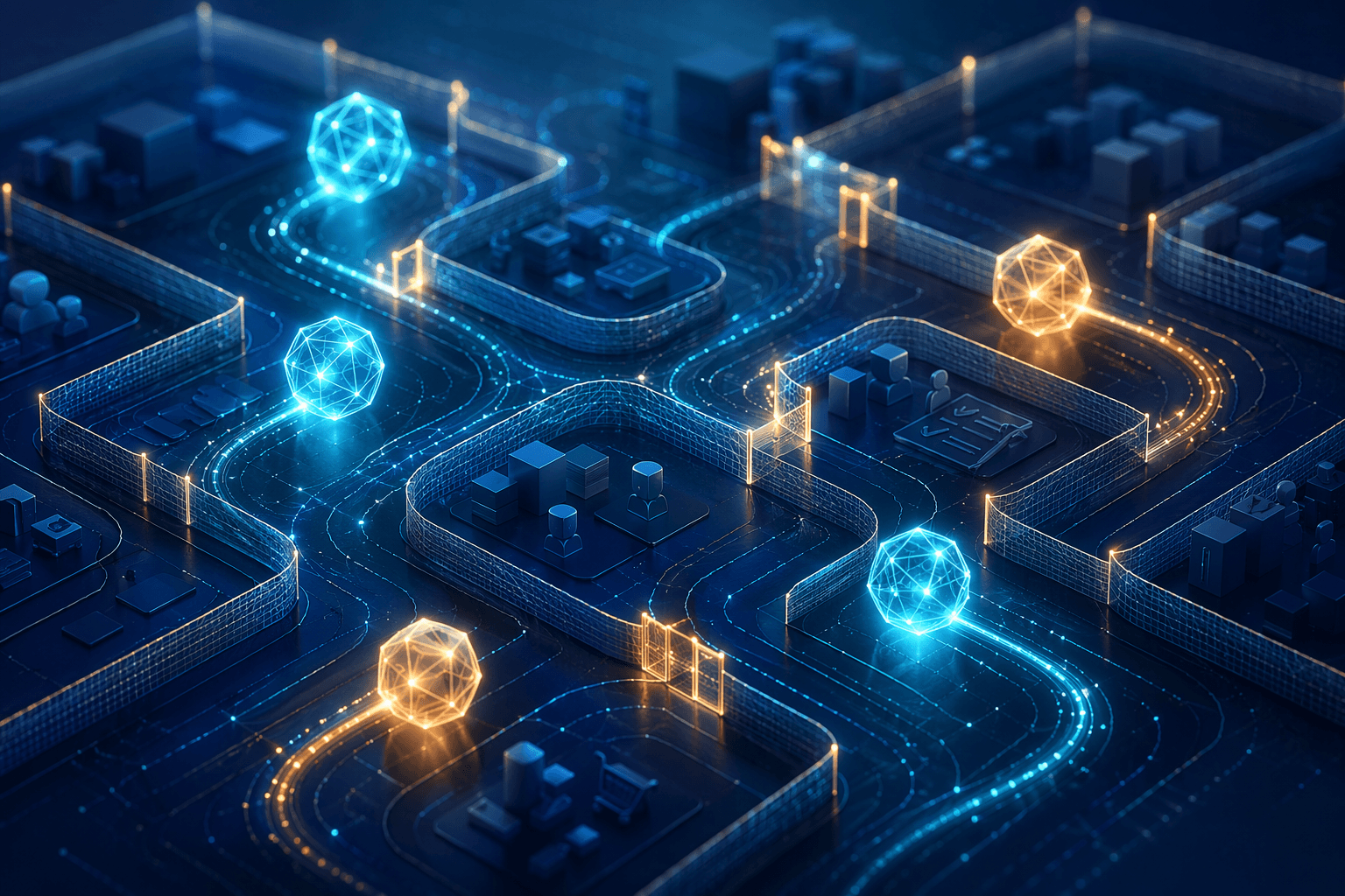 Autonomous AI agents moving through governed procurement pathways