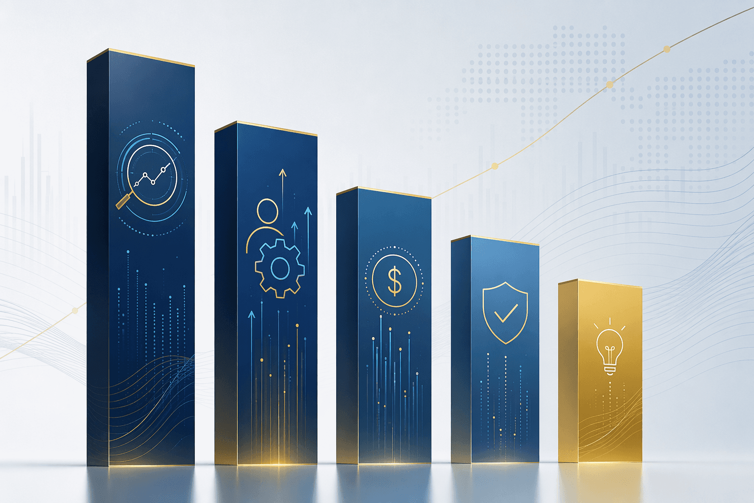 Uneven vertical pillars showing enhanced analytics and decision-making as the tallest procurement AI value driver