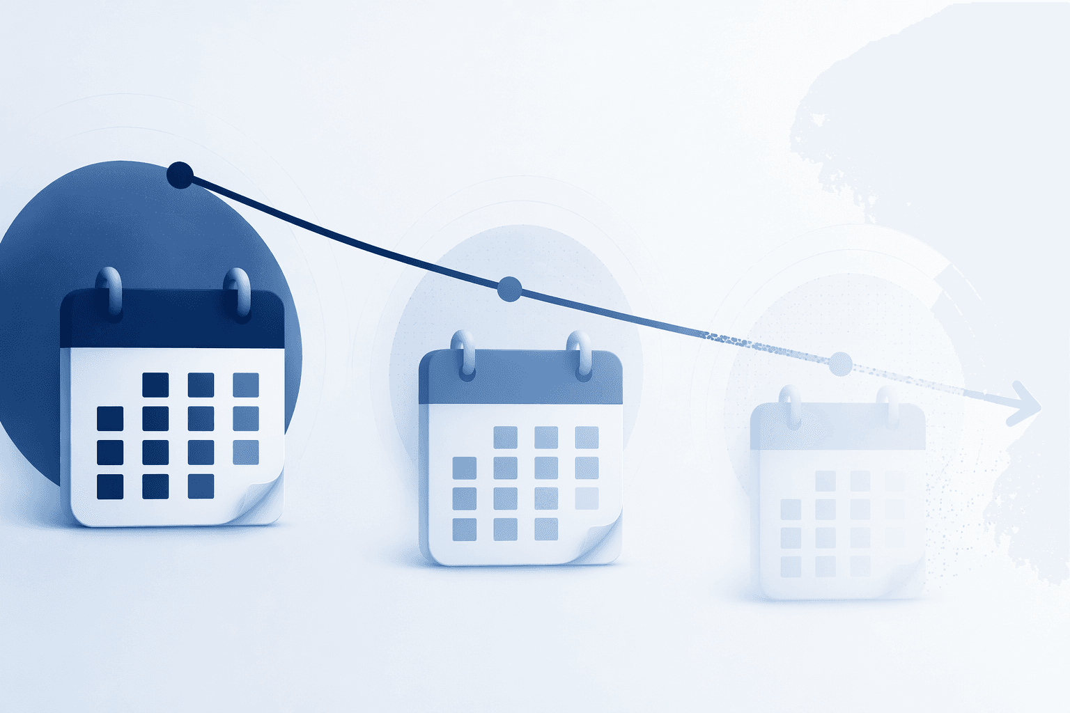 Three calendar markers at 30-day, 60-day, and 90-day intervals with accuracy fading over time
