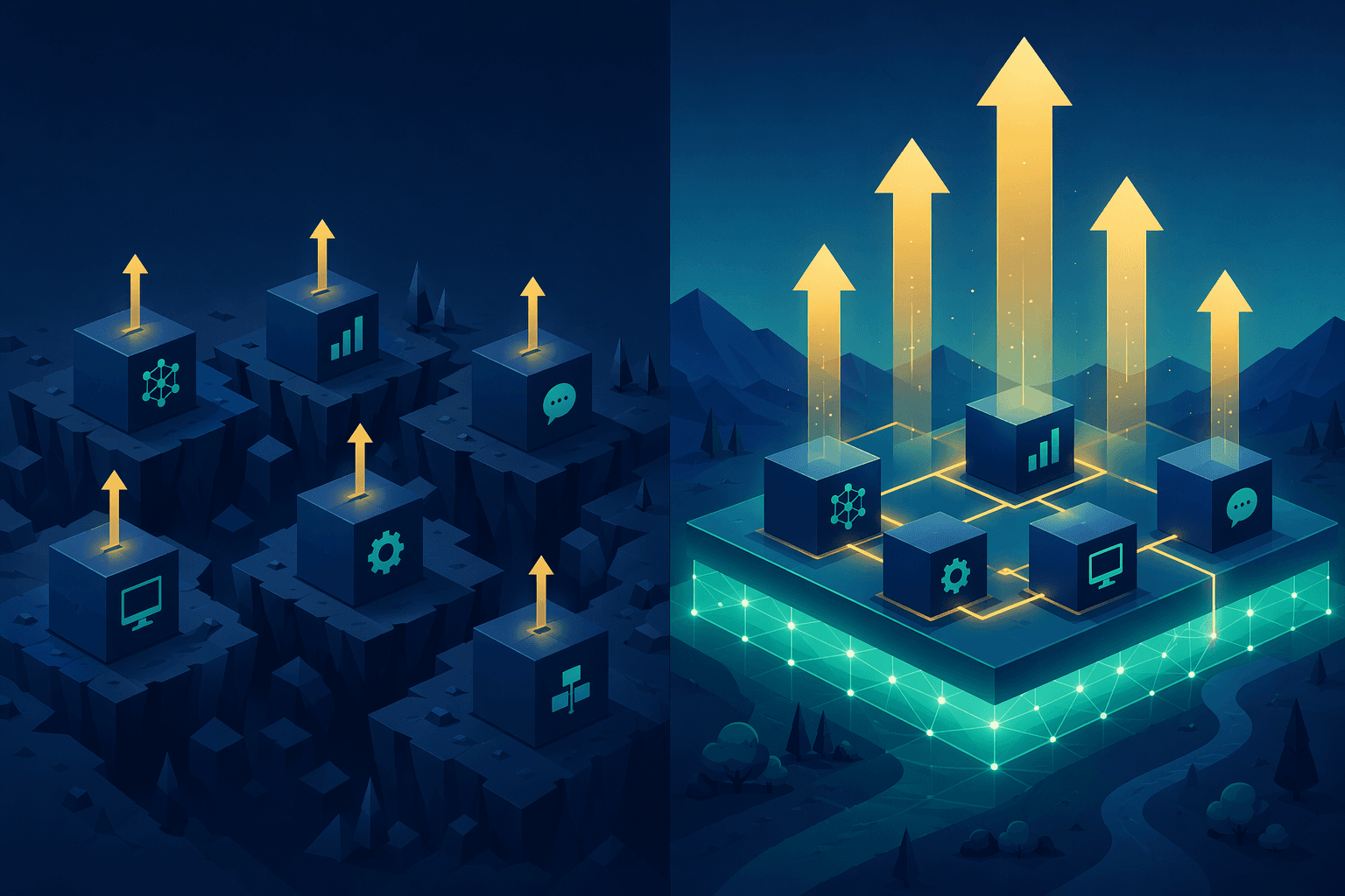Comparison of isolated AI project investment and a shared-infrastructure portfolio approach