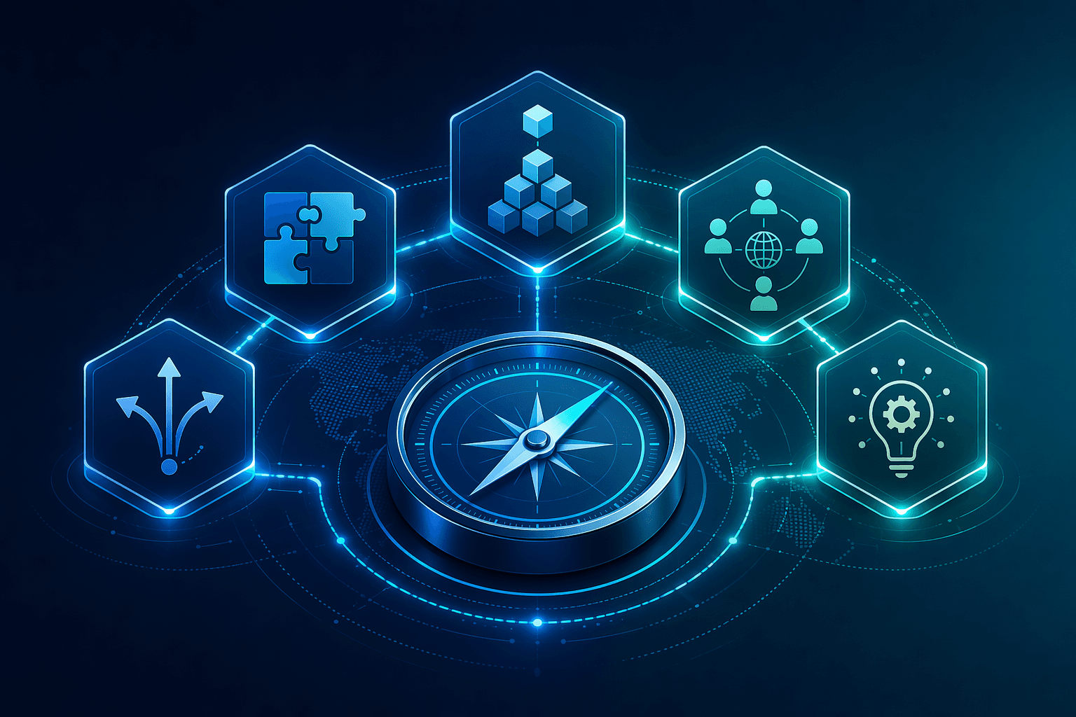 Structured evaluation framework for AI supply chain tools shown as connected decision nodes
