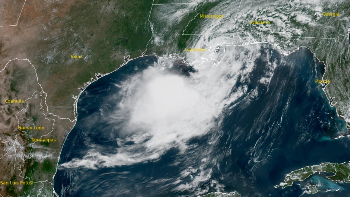Satellite image of Tropical Storm Bertha over the Gulf of Mexico on July 22, 2026