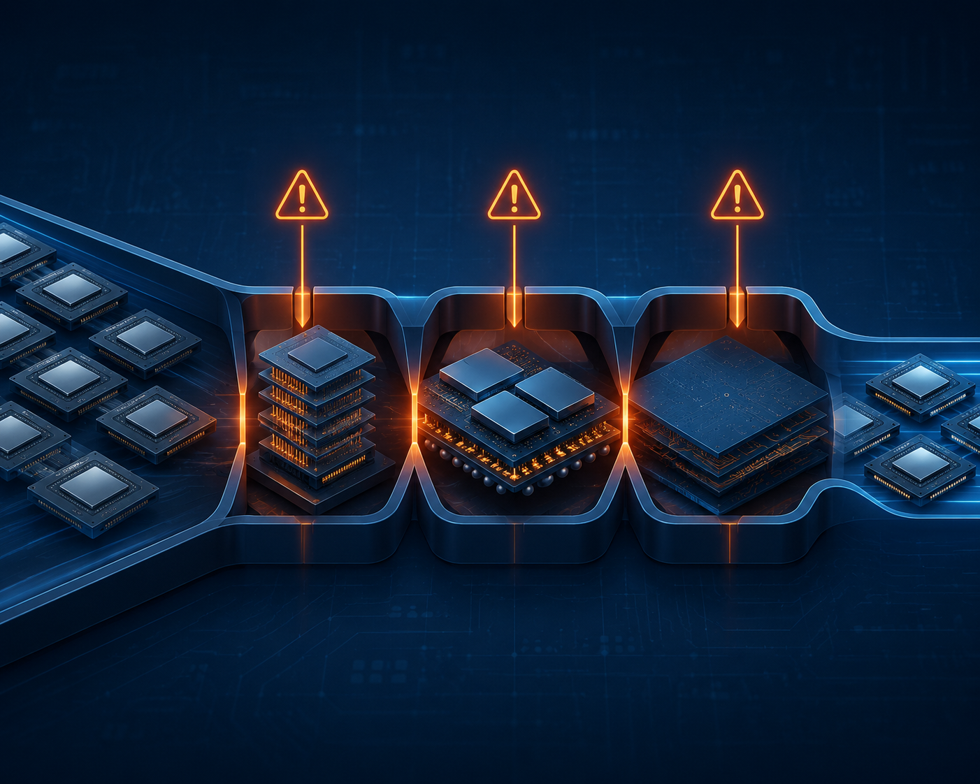 AI chip supply chain pipeline constrained by HBM memory, CoWoS packaging, and ABF substrates