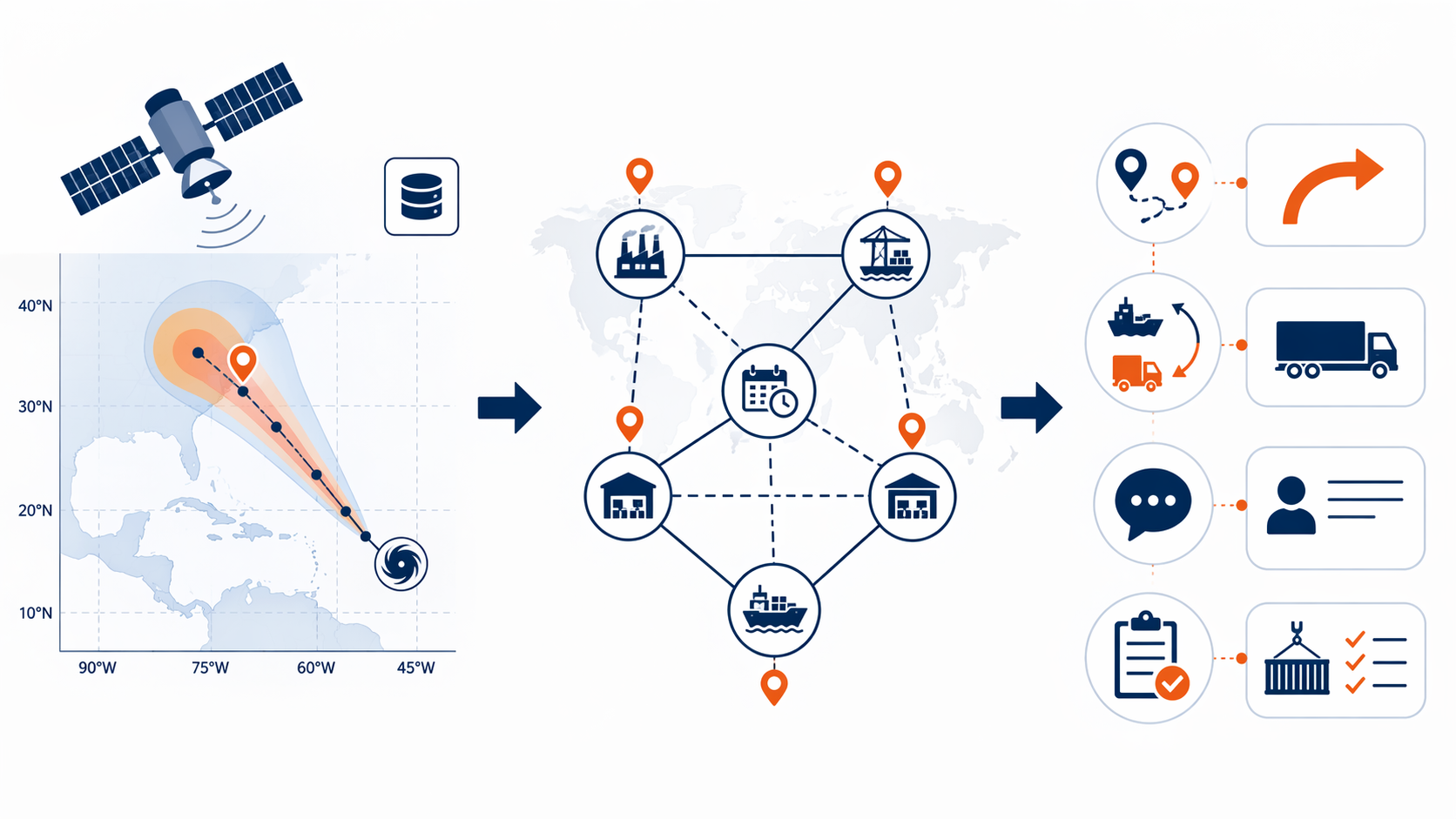 Workflow from weather coordinates to logistics network analysis and routing actions