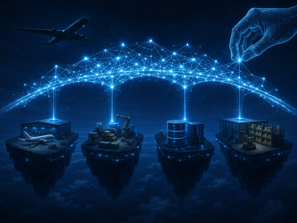 Disconnected MRO procurement supplier and inventory data silos connected by a digital neural network bridge