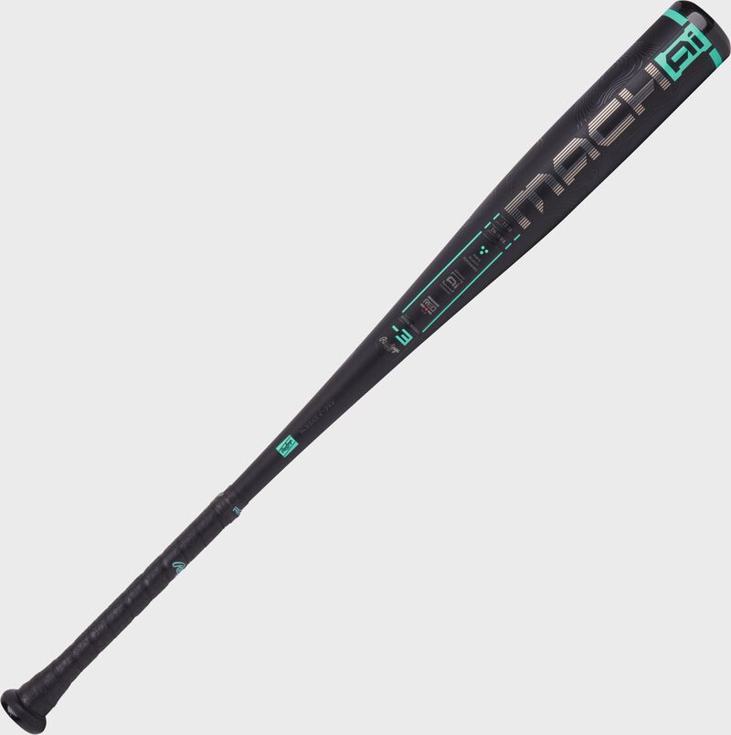 Rawlings Mach AI BBCOR baseball bat with silver barrel and black composite handle