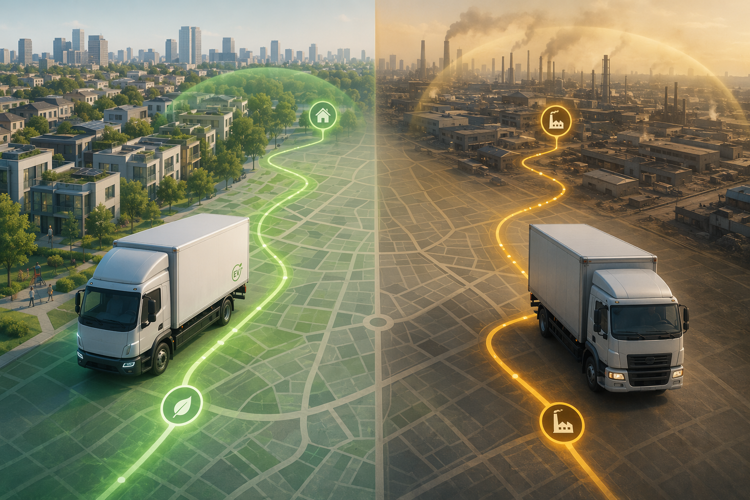 Electric and conventional trucks assigned to different zones based on forecasted air quality risk