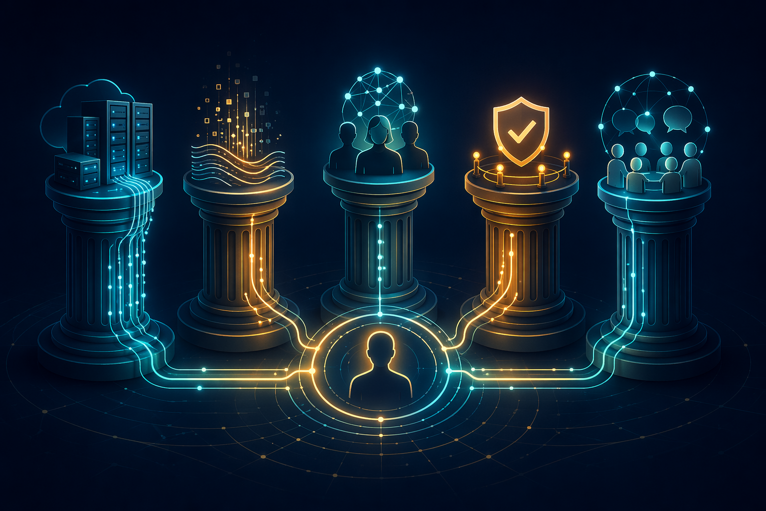 Five readiness pillars for AI deployment: technology, data, talent, governance, and culture
