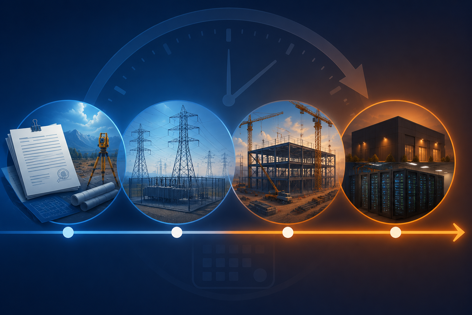 Timeline of permitting, grid interconnection, data center construction, and completed GPU facility