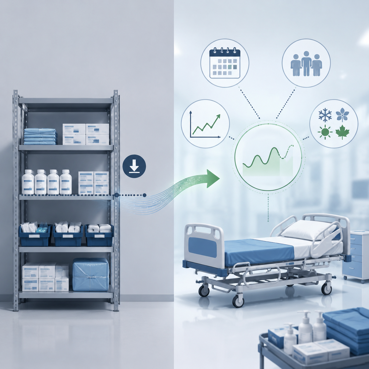 Comparison of static reorder point replenishment and predictive hospital demand forecasting