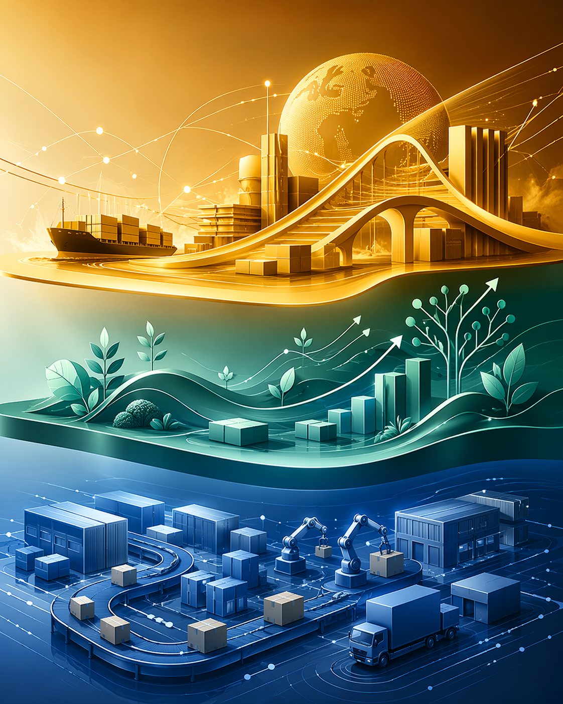 Three rising tiers representing run grow and transform layers in a supply chain AI portfolio