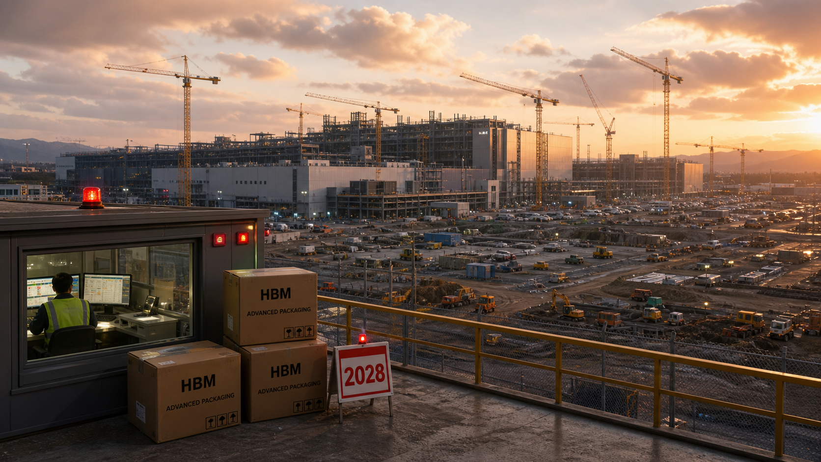Semiconductor construction site with delayed AI chip supply indicators