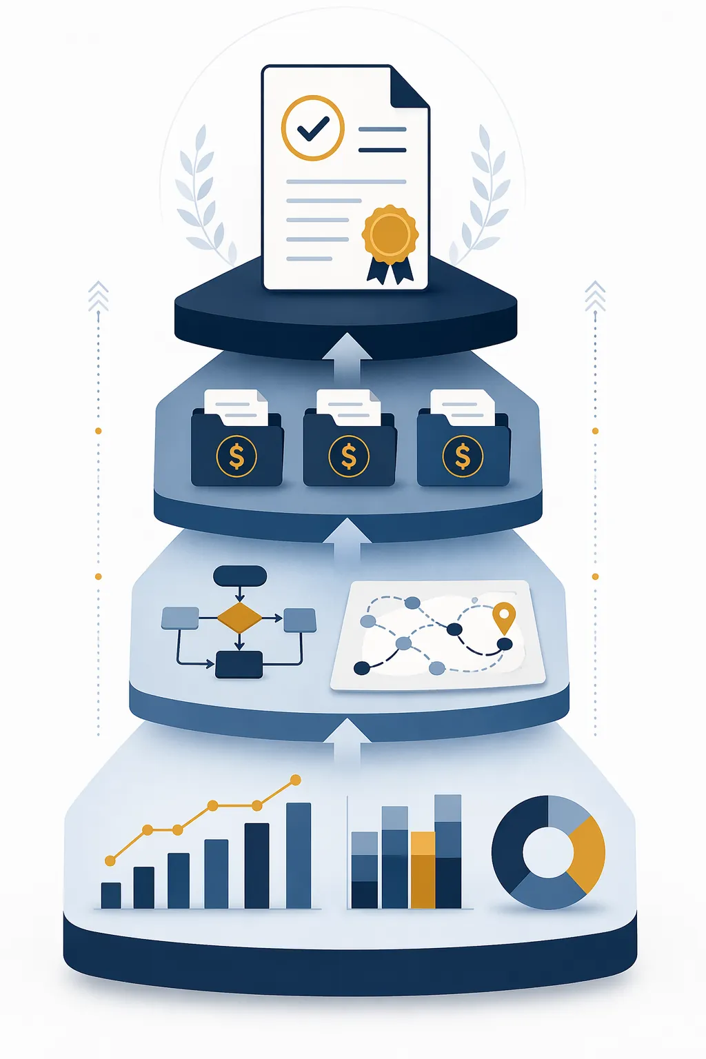 Four-tier evidence model comparing activity metrics, modeled capability, adjacent cases, and verified deployment outcomes