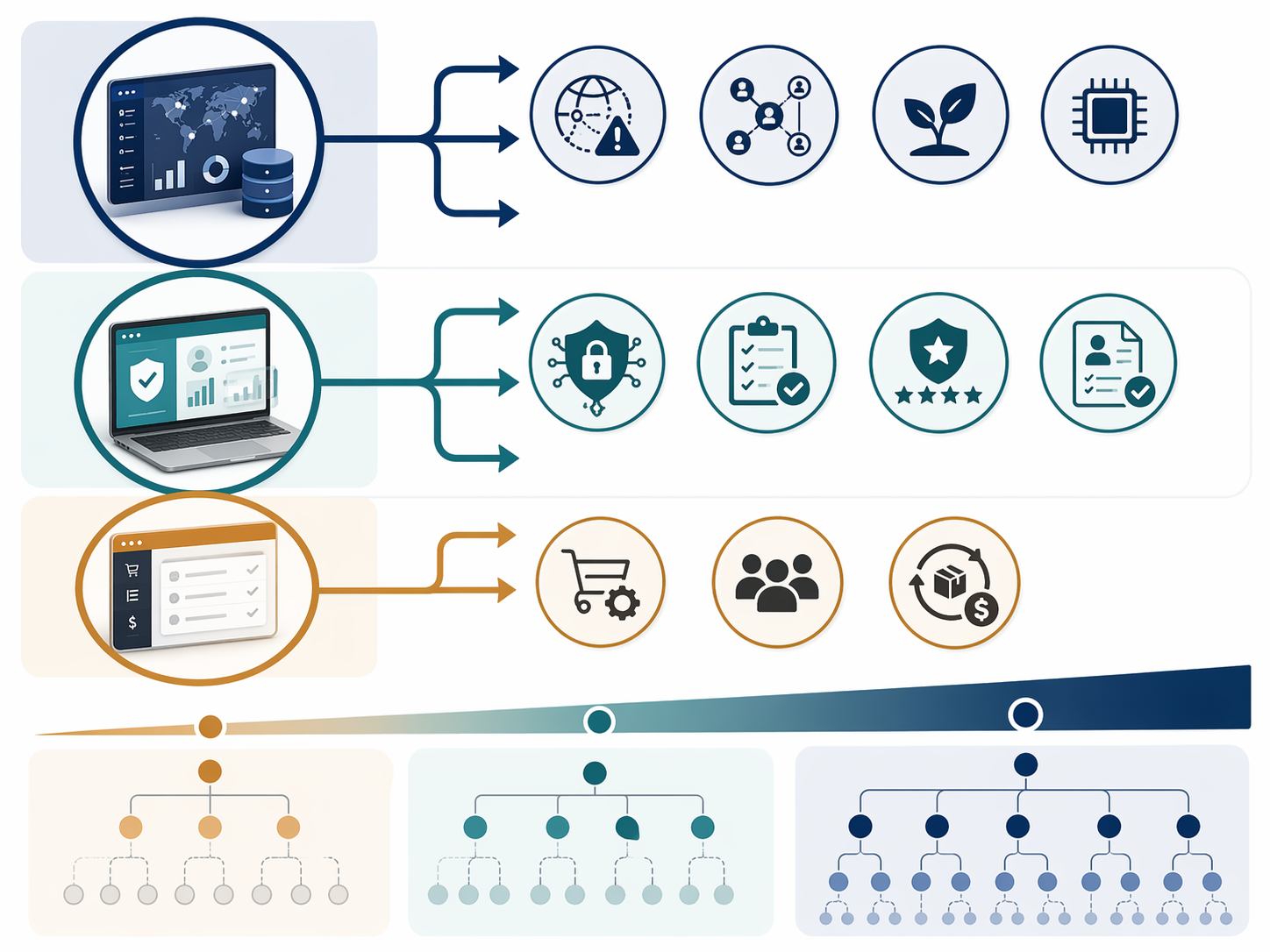 Comparison framework linking SCRM, VRM TPRM, and procurement modules to different supplier risk signal types