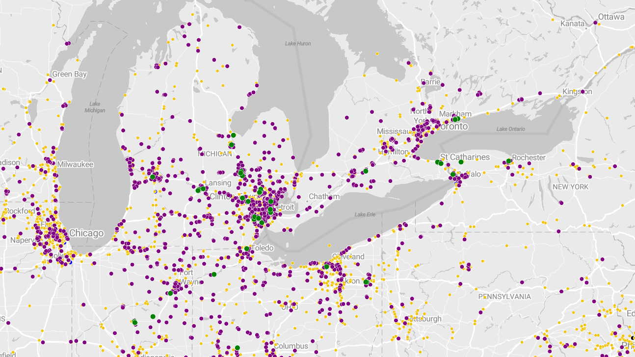 GM SupplyMap dashboard showing multi-tier supplier network data with map pins and risk indicators