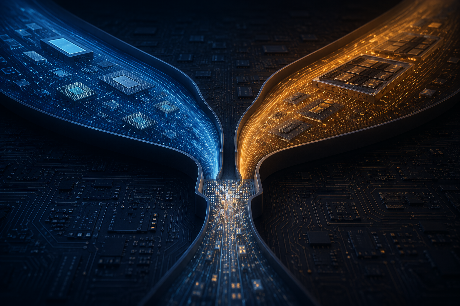 Two AMD product streams converging into a narrow advanced packaging bottleneck