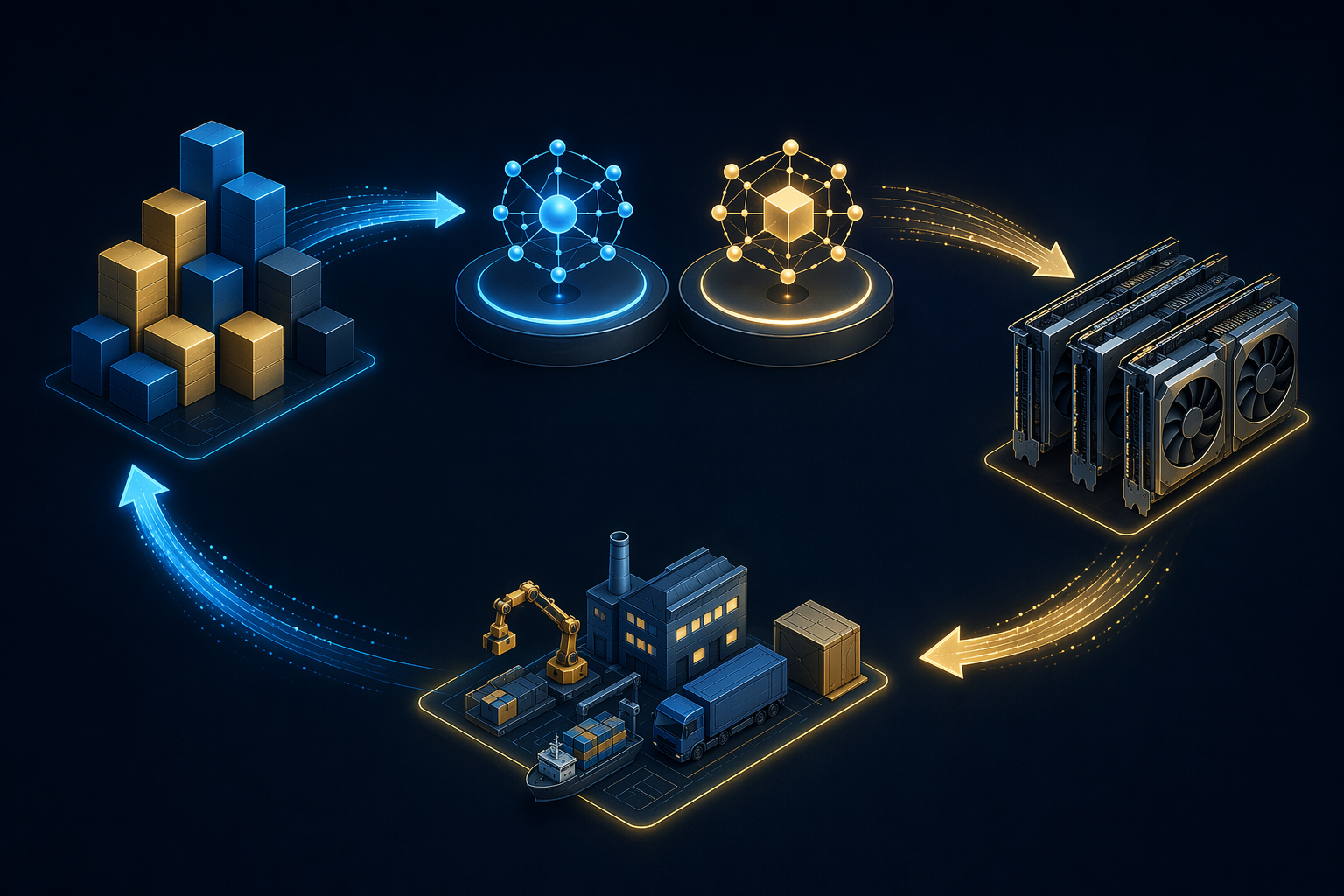 Circular flow of capital, company nodes, GPU purchase orders, and supply chain reinvestment