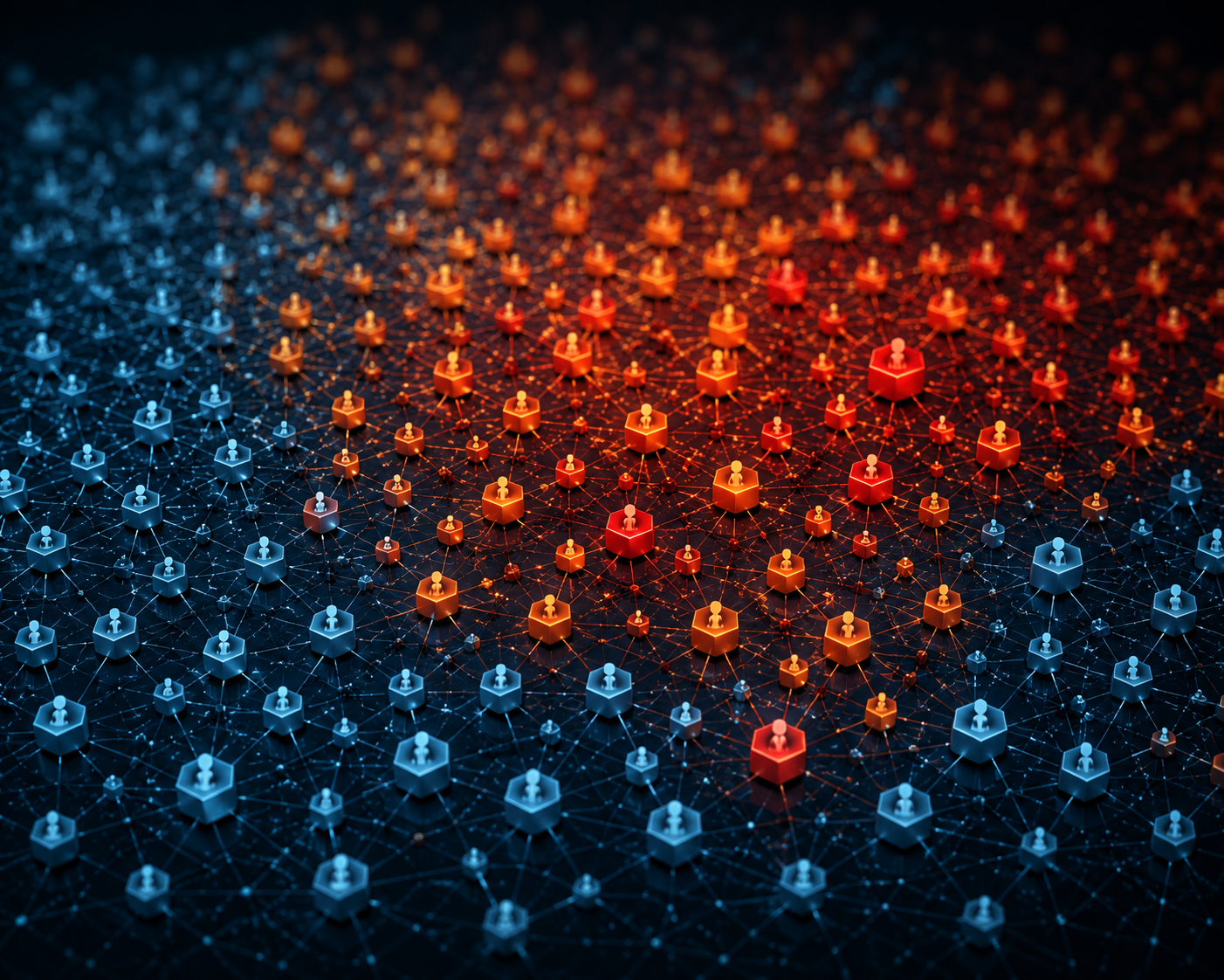 Dense supplier network with many nodes highlighted as AI-screened risk flags