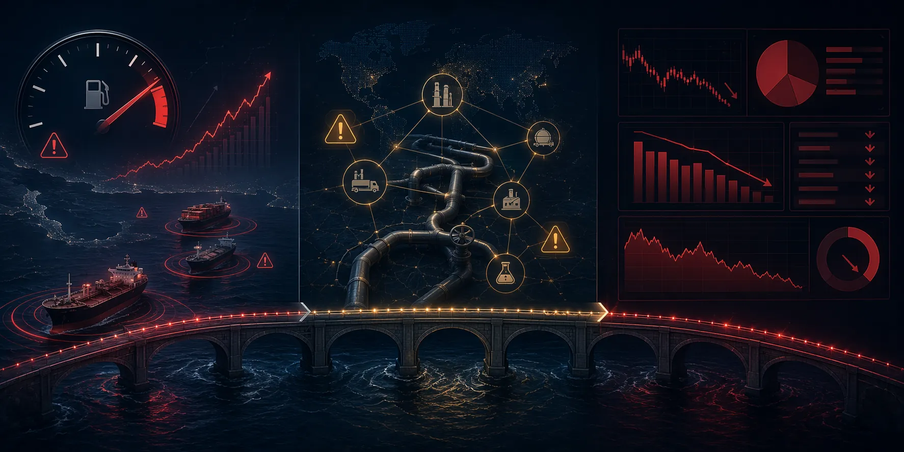 Three-phase decision window framework for the 2026 oil crisis, showing cost shock, supply shock, and P&L exposure