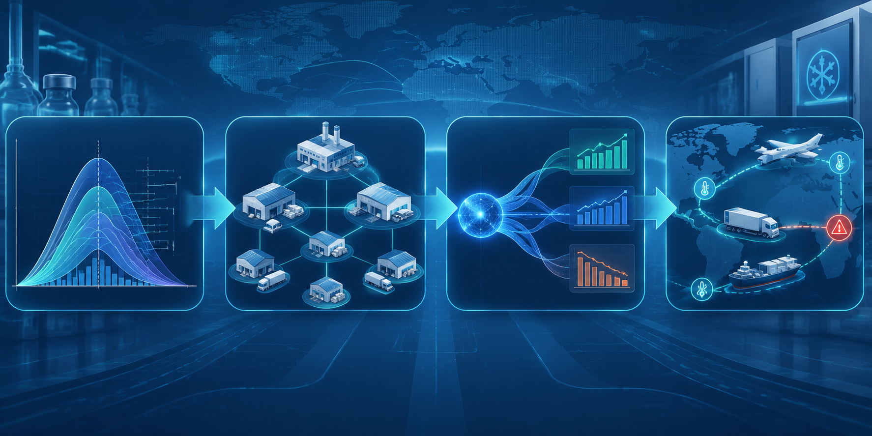 Workflow from probabilistic demand modeling to inventory optimization, digital twin simulation, and cold-chain risk management