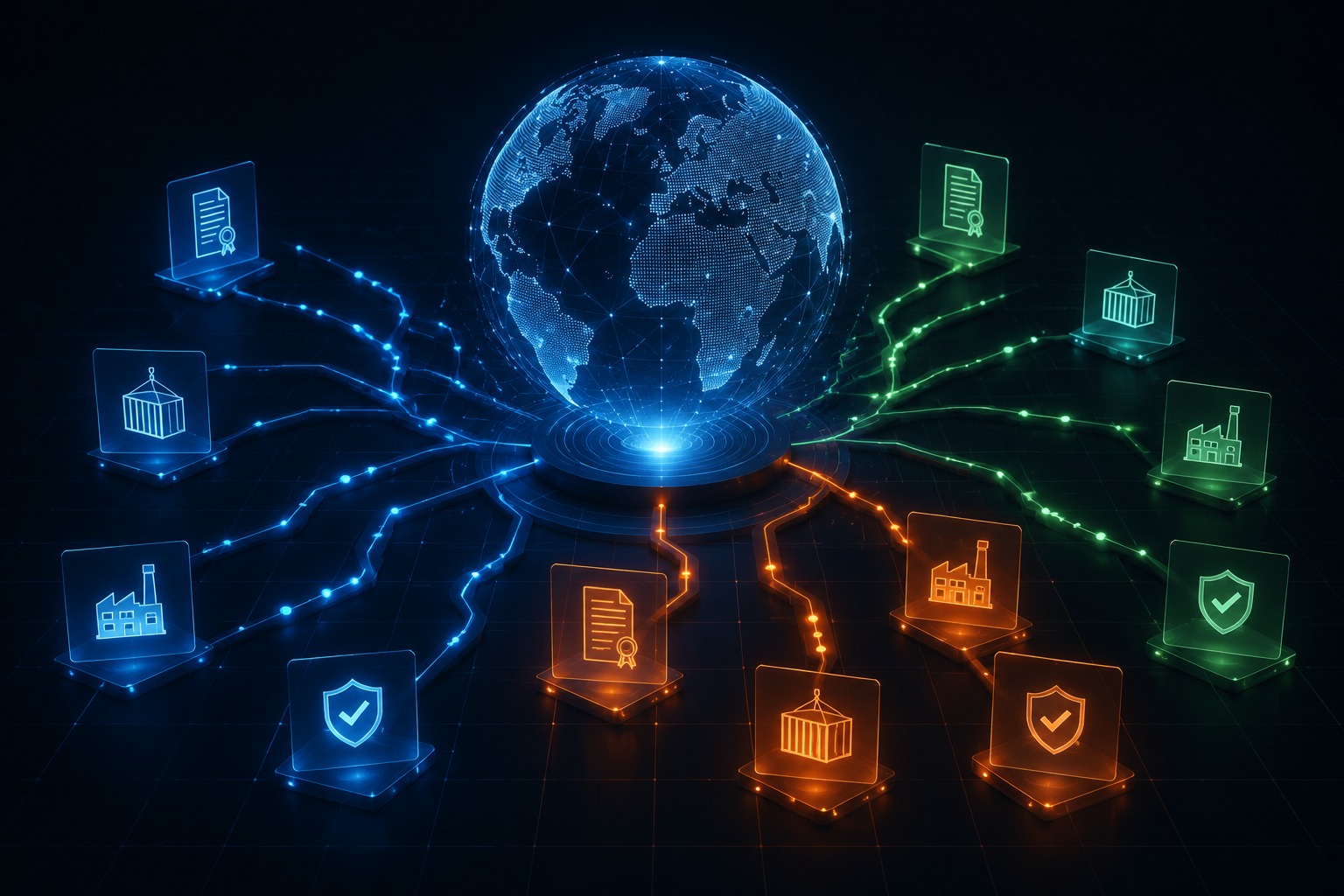 Digital twin running multiple geopolitical supply chain scenarios across tariff, routing, production, and compliance pathways